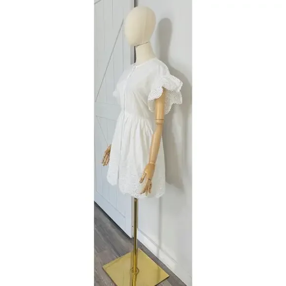 Rebecca Taylor La Vie Women Size S White Cotton Eyelet Scalloped Hem Shirt Dress - Picture 3 of 10